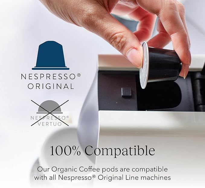 Cru Kafe Lungo Americano Strong USDA Organic Espresso Coffee Capsules (50 Pods) Fairtrade Coffee Pods Compatible with Nespresso Original Line and Pixie Machines