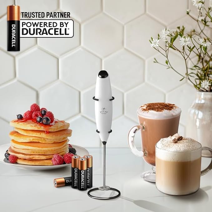 Zulay Kitchen Powerful Milk Frother Wand With 4 AA Duracell Batteries - Ultra Fast Handheld Drink Mixer - Electric Whisk Foam Maker for Coffee, Lattes, Cappuccino, Matcha & Creamer -