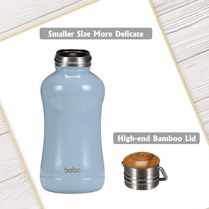 YOHKOH Mini Insulated Water Bottle With Bamboo Lid - 8.8oz Small Vacuum Insulated Water Bottle for Women Kids, 12 Hrs Hot & 24 Hrs Cold Stainless Steel Thermos Leak-Proof BPA-Free (8.8oz,Blue)