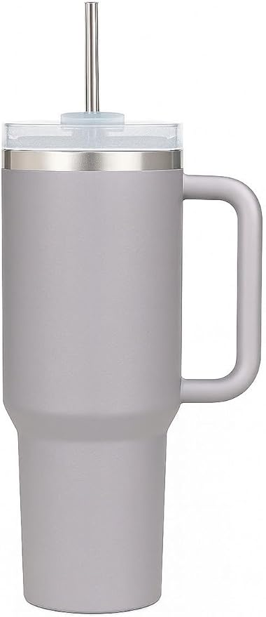 40oz Stainless Steel Tumbler with Handle & Metal Straw – Insulated Double Wall Travel Mug with Lid, Large Coffee Cup for Hot & Cold Drinks, Fits Car Cup Holders