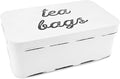 AuldHome Design Farmhouse Tea Bag Box (White), Vintage Retro Style Enamelware Tea Storage Tin
