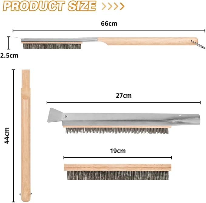 Pizza Oven Brush, 26" Brush and Stainless Steel Scraper for Pizza Stone with Screwdriver and Non Scratch Heat Proof Brass Bristles, BBQ Grill Cleaning Brush Outdoor Pizza Oven and Accessories