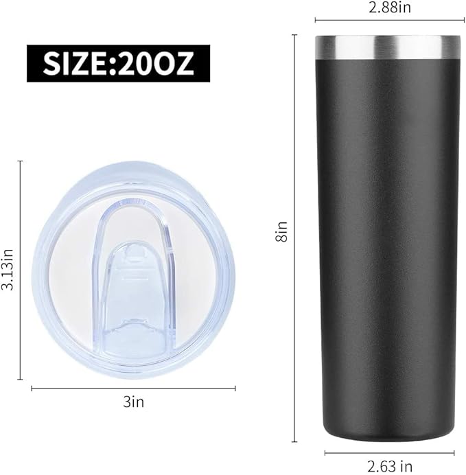HASLE OUTFITTERS 20 oz Skinny Tumblers Bulk Set, Stainless Steel Insulated Slim Tumblers with Lids, Reusable Double Wall Travel Coffee Mugs, Durable Powder Coated Travel Water Cups(Black, 12)