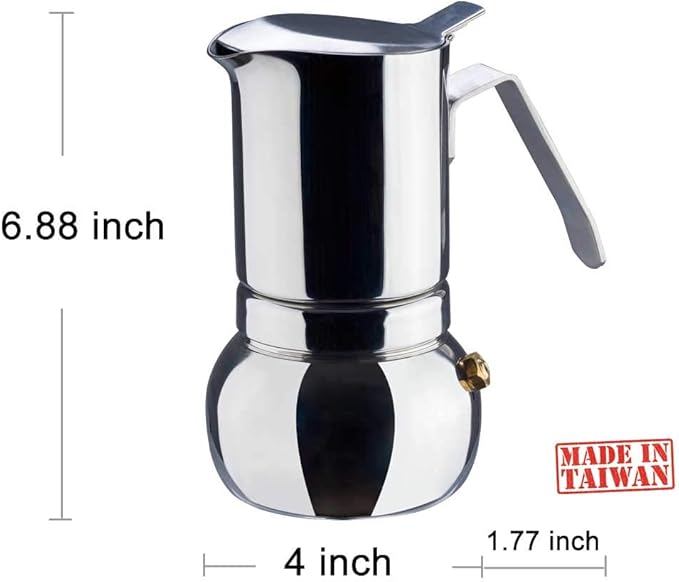 DÉBUT Stainless Steel Italian Espresso Coffee Maker Stovetop Moka Pot Greca Coffee Maker Latte Cappuccino Percolator, 6 Espresso Cup - 10 Oz