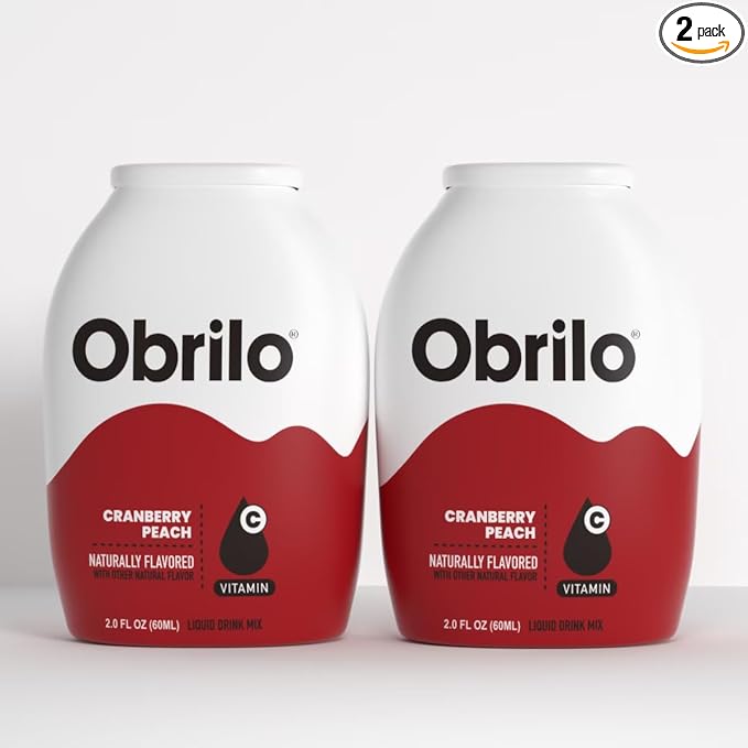 Obrilo Water Enhancer Liquid Flavoring Drops - ZERO Sugar/Calorie, Dye Free, Naturally Flavored Drink Syrup, 2.0 fl oz x 2 Bottles for Kids & Adults (Cranberry Peach)