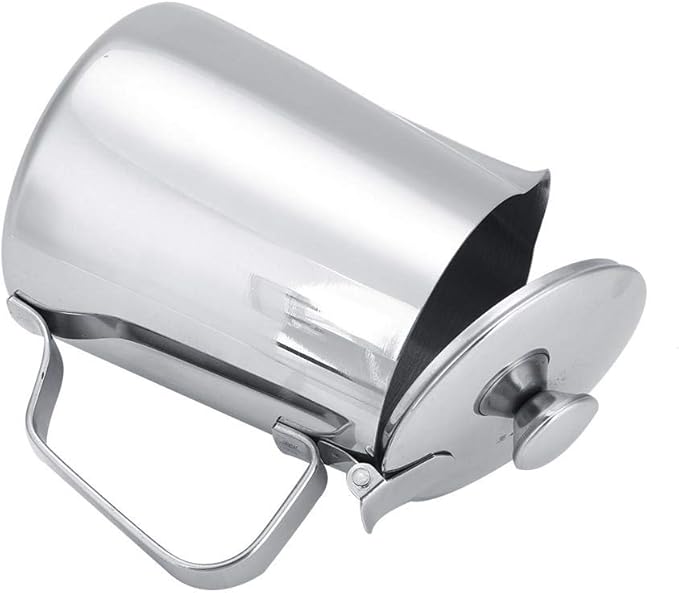 Stainless Steel Coffee Cup Mug Milk Frothing Pitcher Jug with Lid for Latte Coffee Art for Office Kitchen with handle(350mL)