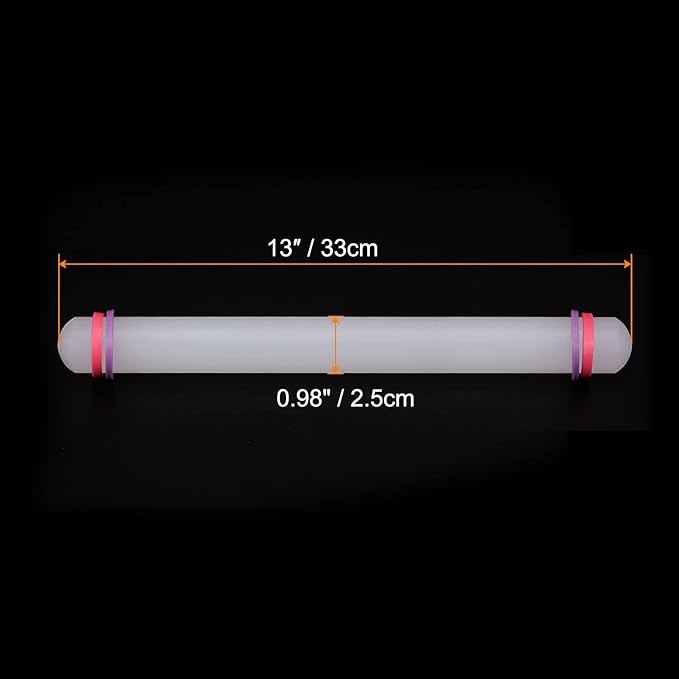 HARFINGTON Fondant Rolling Pin 13 Inch x 0.98 Inch Adjustable Guide Rings Non-Stick PP Plastic Fondant Roller Dough Roller Kitchen Decorating Tools for Cookie Pastry Pizza Clay