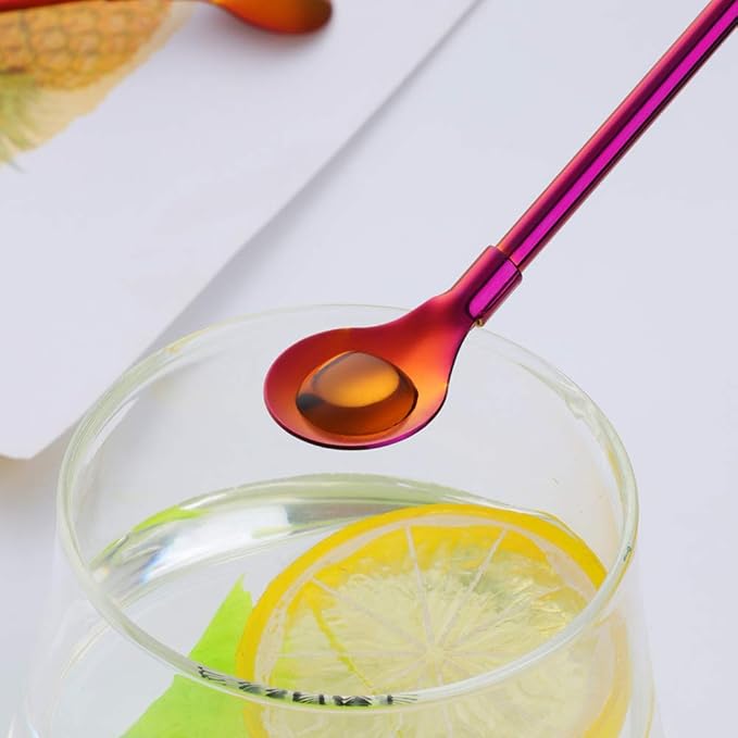 Straw Spoon, 8PCS 8.5inch Orange Red 18/8(304) Stainless Steel Metal Straws Reusable + 2 Brushes