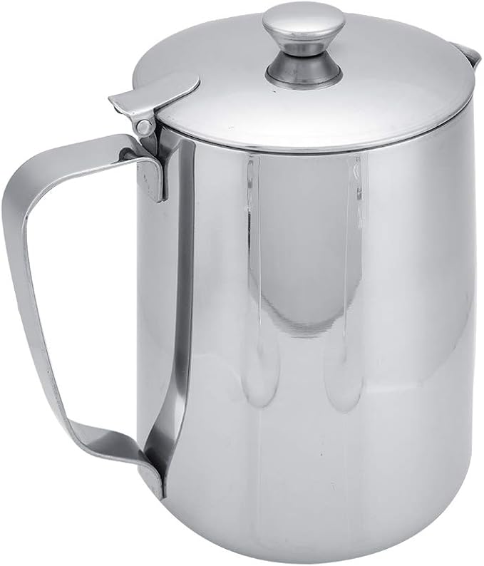 Stainless Steel Coffee Steaming Pitcher - Milk Frothing Cup with Lid for Espresso Machine - Latte Coffee Art (600mL)