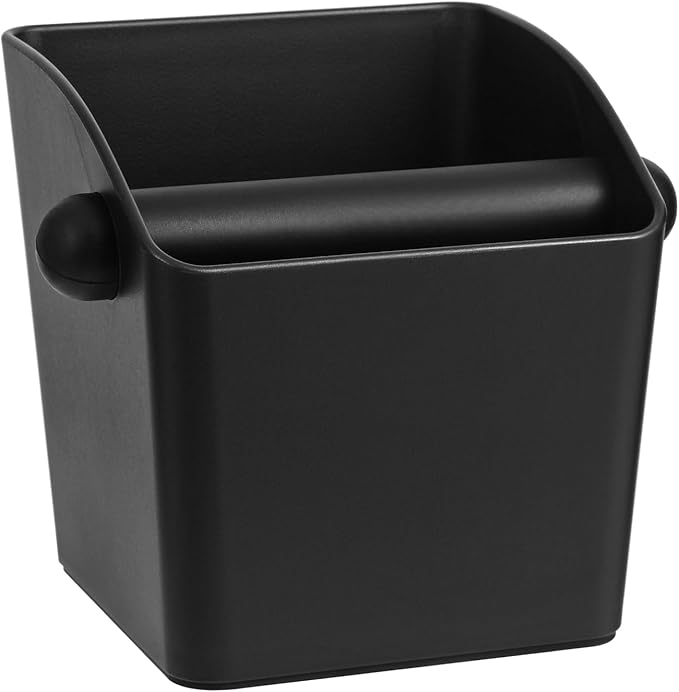Large Square Knock Box Shock-absorbent Knock Box Espresso with Removable Knock Bar and Non-Slip Base Espresso Accessories for Home/Office (Large Black Knock Box)