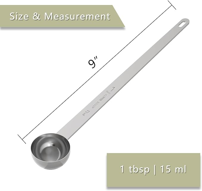 1PCS 1 Tablespoon Coffee Scoop, 9" Long Handle Measuring Spoon, One tbsp (15 ml) Stainless Steel Scooper