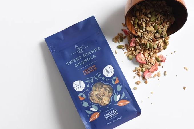 Sweet Diane’s Granola – Standard Size (12 oz): Organic, Low-Sugar, High-Fiber, Gluten-Free, Vegan, Delicious Breakfast and Snack Topper (Classic Size, Protein Crunch)