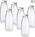 Le Parfait Bottles French Glass Milk Bottle with 48mm Printed Logo Airtight Metal Twist Cap | Used for Smoothie, Water Bottle, Preserved Tomato Sauce & other Soups | 16oz (Pack of 6) 500ml
