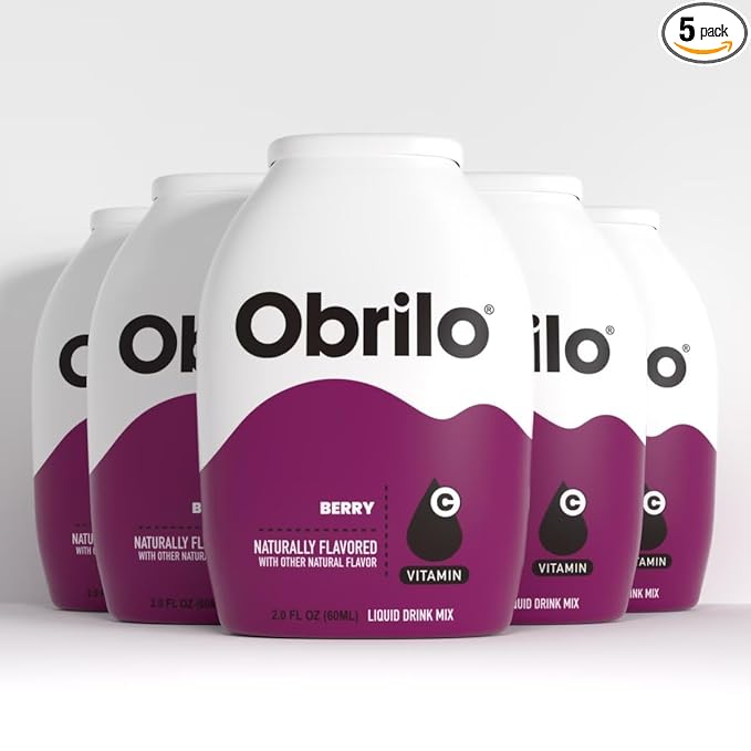 Obrilo Water Enhancer Liquid Flavoring Drops - ZERO Sugar/Calorie, Dye Free, Naturally Flavored Drink Syrup, 2.0 fl oz x 5 Bottles for Kids & Adults (Berry)