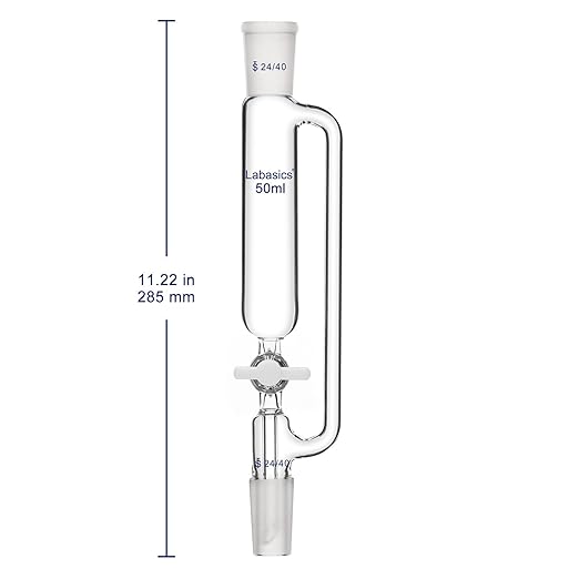 Labasics 50 ml Pressure Equalizing Addition Funnel, Borosilicate Glass Dropping Funnel 24/40 Joint with PTFE Stopcock for Laboratory
