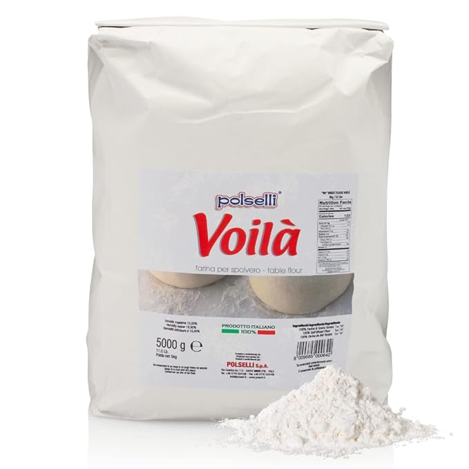 Voila, Table and Dusting Flour, Soft Wheat, Pizza, Baking, Pasta, Italy, Spolvero, All Natural, Non GMO, Not Bleached(5 kg) 11 lbs Polselli
