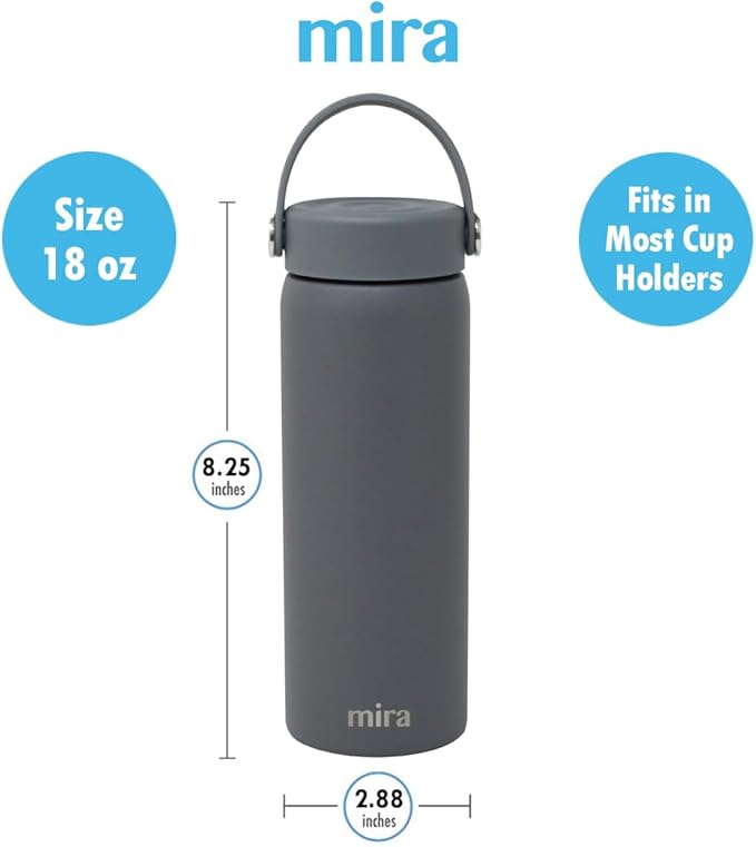 MIRA 18 oz Tea Infuser Thermos - Stainless Steel Travel Bottle with Removable Strainer for Loose Leaf Tea - Insulated Hot & Cold Brew Steeper - Smoke Gray