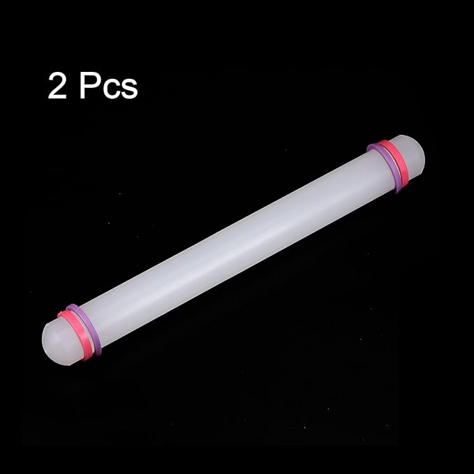 HARFINGTON 2pcs Fondant Rolling Pin with Rings PP 30cm x 2.5cm Non Stick for Baking White