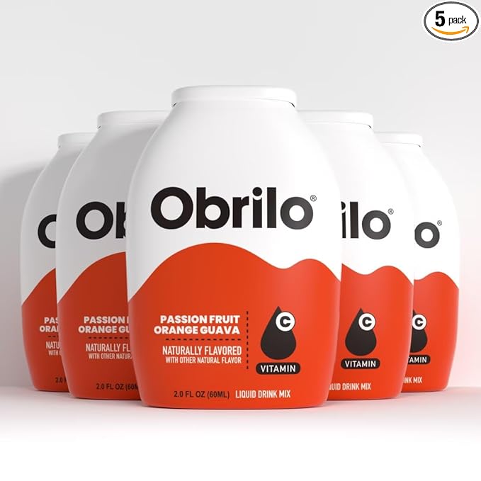 Obrilo Water Enhancer Liquid Flavoring Drops - ZERO Sugar/Calorie, Dye Free, Naturally Flavored Drink Syrup, 2.0 fl oz x 5 Bottles for Kids & Adults (Passion Fruit Guava)