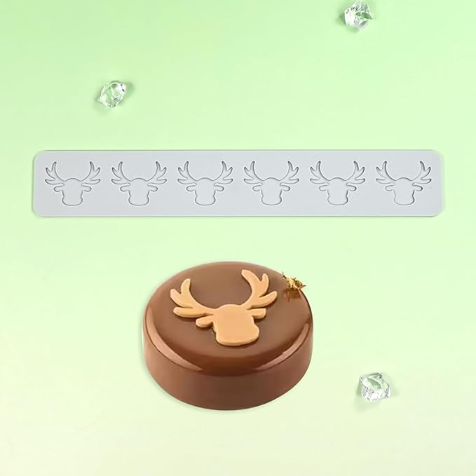 mostsom 3D Hollow Out Lace Mold Silicone Christmas Deer Head Shape Fondant Molds Chocolate Mould for Cake Pastry Decor Baking Gumpastes Moulds Decoration (N_ Deer Head)