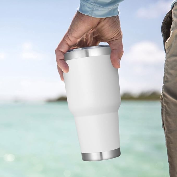 DOMICARE 30 oz Tumbler with Lid and Straw, Stainless Steel Tumblers Bulk, Insulated Vacuum Double Wall Travel Coffee Mug, Durable Powder Coated Tumbler Cups (White, 4)