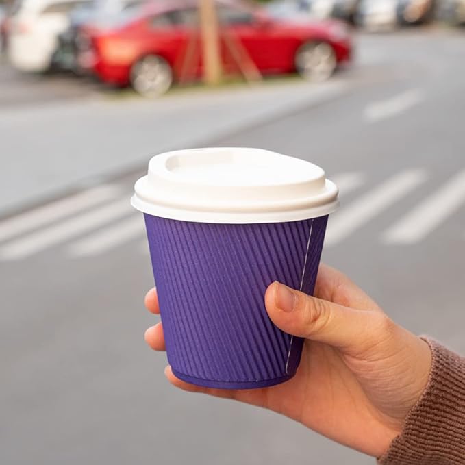 Restaurantware 8 Ounce Double Wall Disposable Coffee Cups, 500 Insulated Royal Purple Paper Tumblers with Ripple Wall Design, Lids Sold Separately for Hot Drinks like Tea, Hot Chocolate, and More