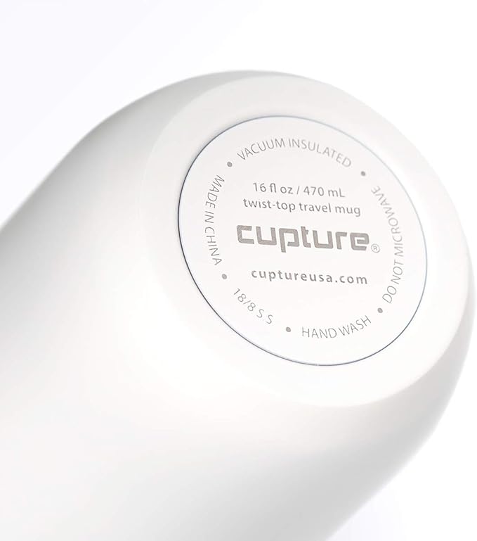 Cupture TWIST-TOP Vacuum-Insulated Stainless Steel Travel Mug, 16 oz, Winter White