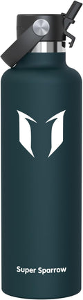 Super Sparrow Insulated Water Bottle - 17 Oz / 25 Oz / 32 Oz - Standard Mouth FlipFlow Flask - BPA Free, Leak Proof Drink Bottle- Ergonomic Straw Water Bottles for Work, Gym, Travel, Sports