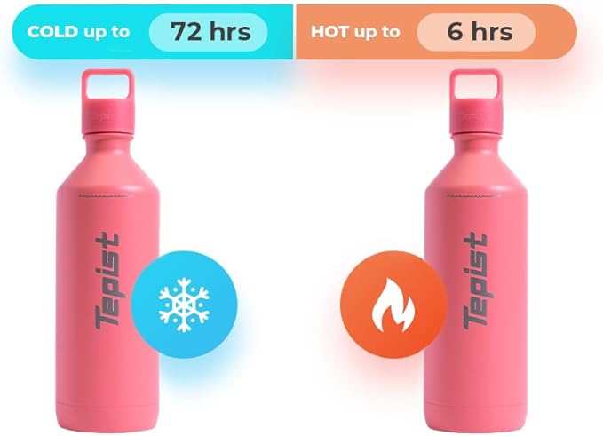 ThirtyO 30oz Stainless Steel Bottle Compatible with Sodastream Machines | Powder Coated Coral | Vacuum Sealed | Double Walled | Leak-Proof | Easy to Carry | Reusable Bottle