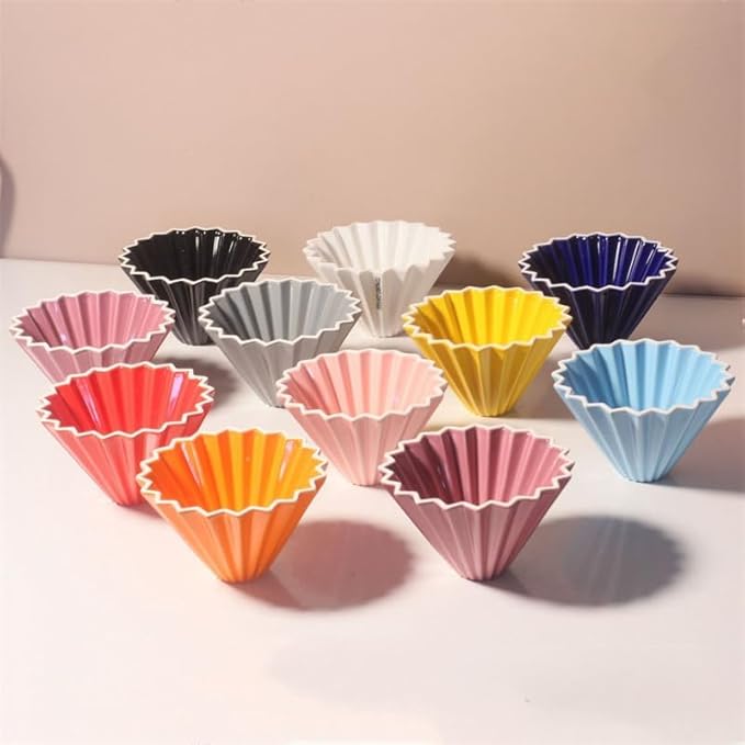 Ceramic Coffee Dripper Pour Over Coffee Maker with Wood Stand Elegant Flower Shape V60 Filter (black)
