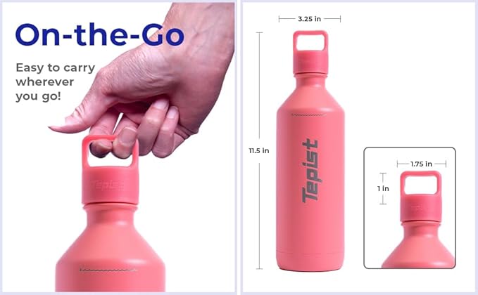 ThirtyO 30oz Stainless Steel Bottle Compatible with Sodastream Machines | Powder Coated Coral | Vacuum Sealed | Double Walled | Leak-Proof | Easy to Carry | Reusable Bottle