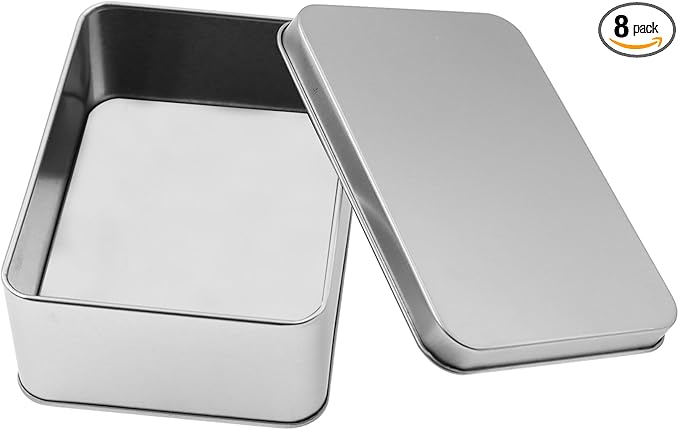 Metal Empty Boxes, Tin Boxes with Lid,Small Silver Tin Boxes,Stackable Organizer Containers,8PCS Storage Tin for Home Outdoor Active Storage Containers