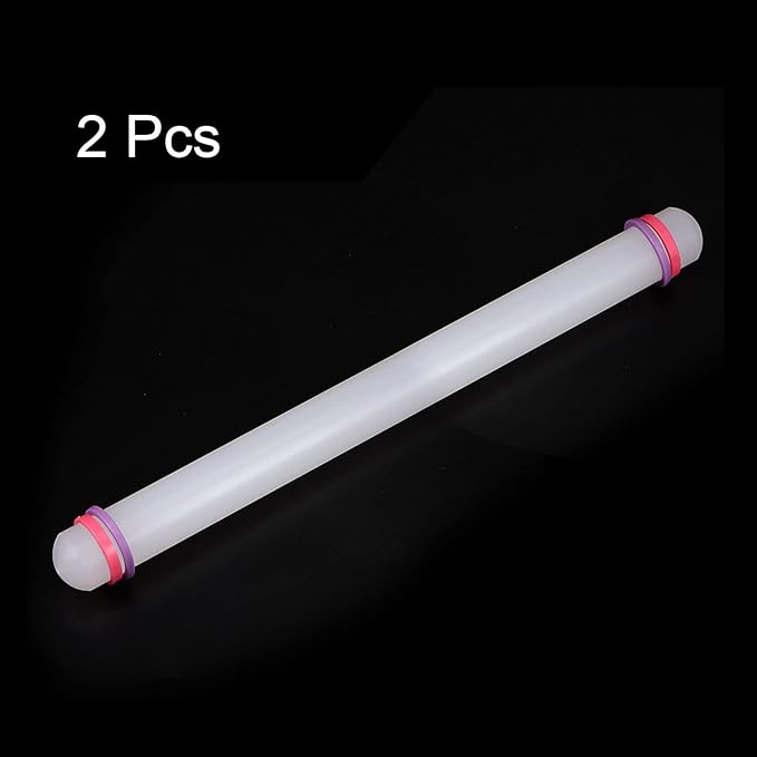 HARFINGTON 2pcs Fondant Rolling Pin 18 Inch x 0.98 Inch Adjustable Guide Rings Non-Stick PP Plastic Fondant Roller Dough Roller Kitchen Decorating Tools for Cookie Pastry Pizza Clay