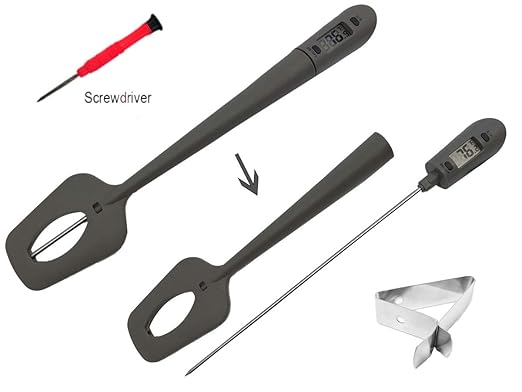 Efeng Candy Thermometer Spatula with Pot Clip – Silicon Grey Chocolate Spatula with Thermometer Built in,Candy Thermometer,Thermometer Spoon for Chocolate, Candy,Creams,sauces,Jams Meat Cooking