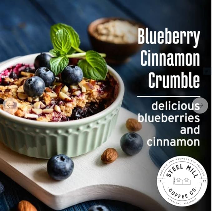 Steel Mill Coffee Co. Blueberry Crumble Flavored Coffee - Ground Coffee, Regular, Medium Roast, 100% Arabica Beans, Vegan, Gluten-Free, Sugar-Free, 12 oz Bag