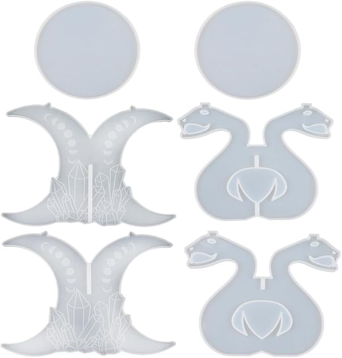 FUNSHOWCASE Witchy Altar Table Stool Epoxy Resin Casting Silicone Mold Pack of 2 Cresent Moon Crystal Snake