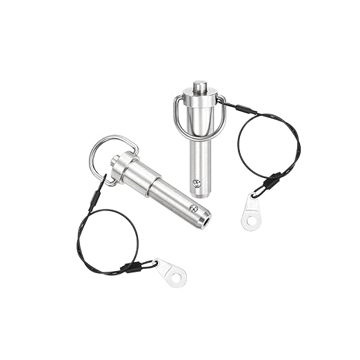 uxcell 2 Pcs Quick Release Pin, 1/2" x 1"(Dia. x L) Push-Button Ball Locking Pin 304 Stainless Steel Ring Handle Locking Pin with Wire for Audio Bimini Top Marine, Silver