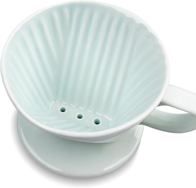 Handmade Pour Over Ceramic Coffee Dripper - Authentic Brewing Experience for Camping, Office, and Home (Blue)