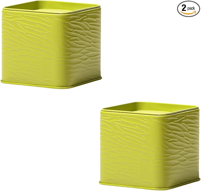 HAN SHENG 2 Pcs Decorative Square Tea Tin Tea Storage Containers Loose Tea Storage Coffee Tins Food Storage Container for Tea Coffee Herb Candy Chocolate Sugar Spices (Green)