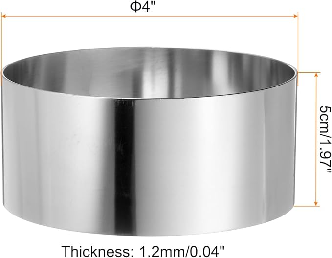 HARFINGTON Round Cake Ring 4 x 2 Inch Seamless Stainless Steel Pastry Mousse Dessert Ring Mirror Coating for Baking Cooking Making Tool