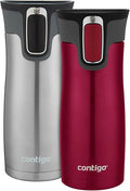 Contigo West Loop Stainless Steel Vacuum-Insulated Travel Mug with Spill-Proof Lid, 16oz 2-Pack, Very Berry & Steel Colors, Keeps Hot to 5h & Cold to 12h