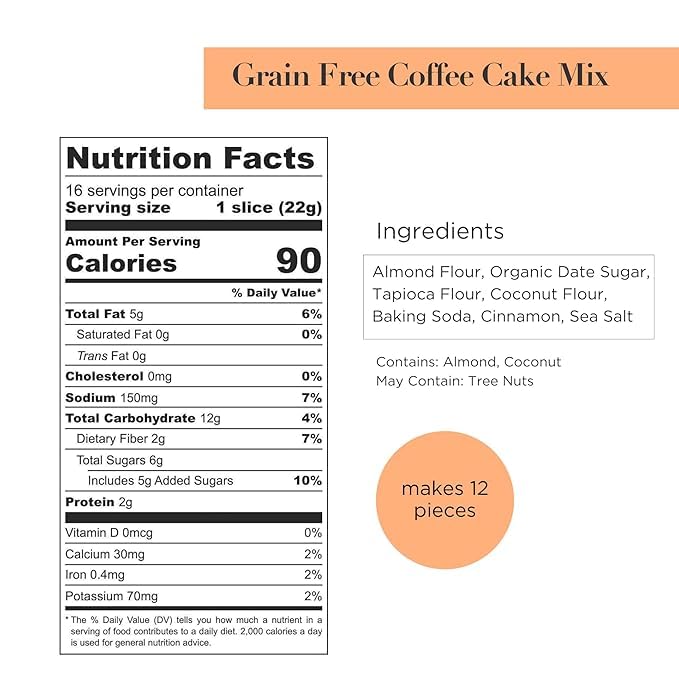 Stellar Eats Grain-Free Coffee Cake Baking Mix | Gluten-Free, Dairy-Free, Plant-Based, Paleo-Friendly, Naturally Sweetened with Date Sugar, Certified Kosher | Almond Flour-Based | 12.6 oz | 2 Pack