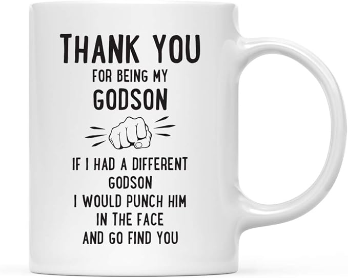 Andaz Press Funny Family 11oz. Coffee Mug Gift, Thank You for Being My Godson, Punch in Face, 1-Pack, Christmas Birthday Drinking Cup Present Ideas