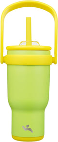 30 oz Tumbler with Side Handle, Insulated Water Bottle with Straw and 2 in 1 Lid, Stainless Steel Cup Travel Coffee Mug for Sports Office Gym,Lime