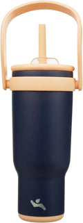 40 oz Tumbler with Side Handle, Insulated Water Bottle with Straw and 2 in 1 Lid, Stainless Steel Cup Travel Coffee Mug for Sports Office Gym,Navy Blue