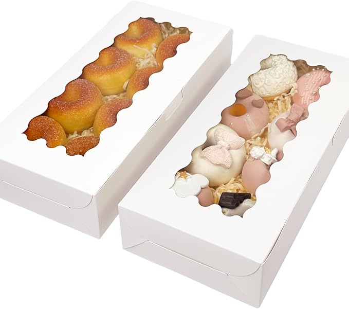 qiqee 12x5.5x2.5 Inch White Cookie Box with Window 15 Packs Two Uses Pastry Biscuit Bakery Box for Packaging