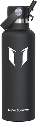 Super Sparrow Insulated Water Bottle - 17 Oz / 25 Oz / 32 Oz - Standard Mouth FlipFlow Flask - BPA Free, Leak Proof Drink Bottle- Ergonomic Straw Water Bottles for Work, Gym, Travel, Sports