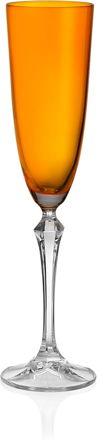 Barski Champagne Flute Glasses - Set of 4 - Amber Colored Cup with Clear Stem - Each Glass is 7 oz., for Prosecco, Sparkling Wine, Mimosas, Cocktails, Weddings Anniversaries - Made in Europe