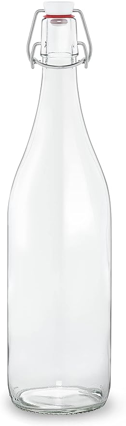 Le Parfait Pitchers | 32oz (Pack of 3) 1 Liter Glass Swing Top Milk Pitcher with Printed Logo & Airtight Swing Stopper | Glass Pitcher for Drinks, Smoothie, Preserving Juices & Salad Dressing