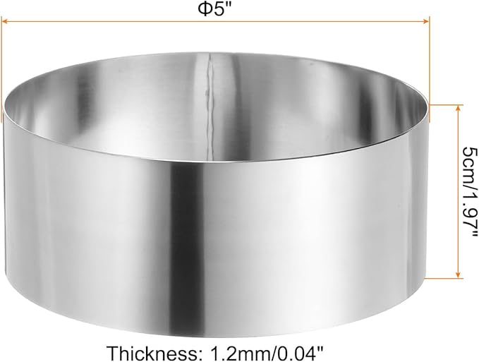 HARFINGTON Round Cake Ring 5 x 2 Inch Seamless Stainless Steel Pastry Mousse Dessert Ring Mirror Coating for Baking Cooking Making Tool